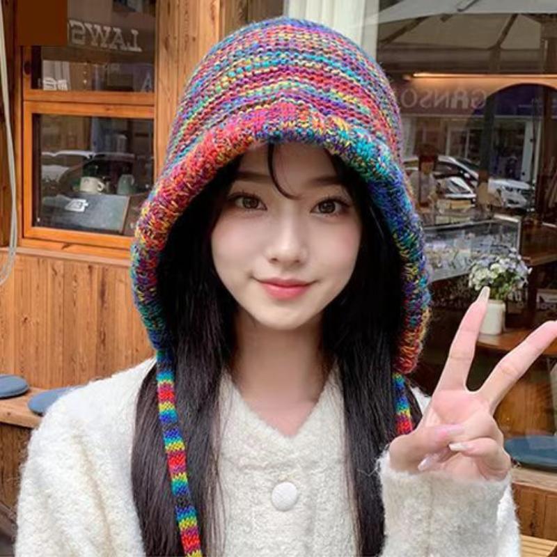 Knit Beanie Hat Warm - 1 adet yeni gökkuşağı çizgili örgü